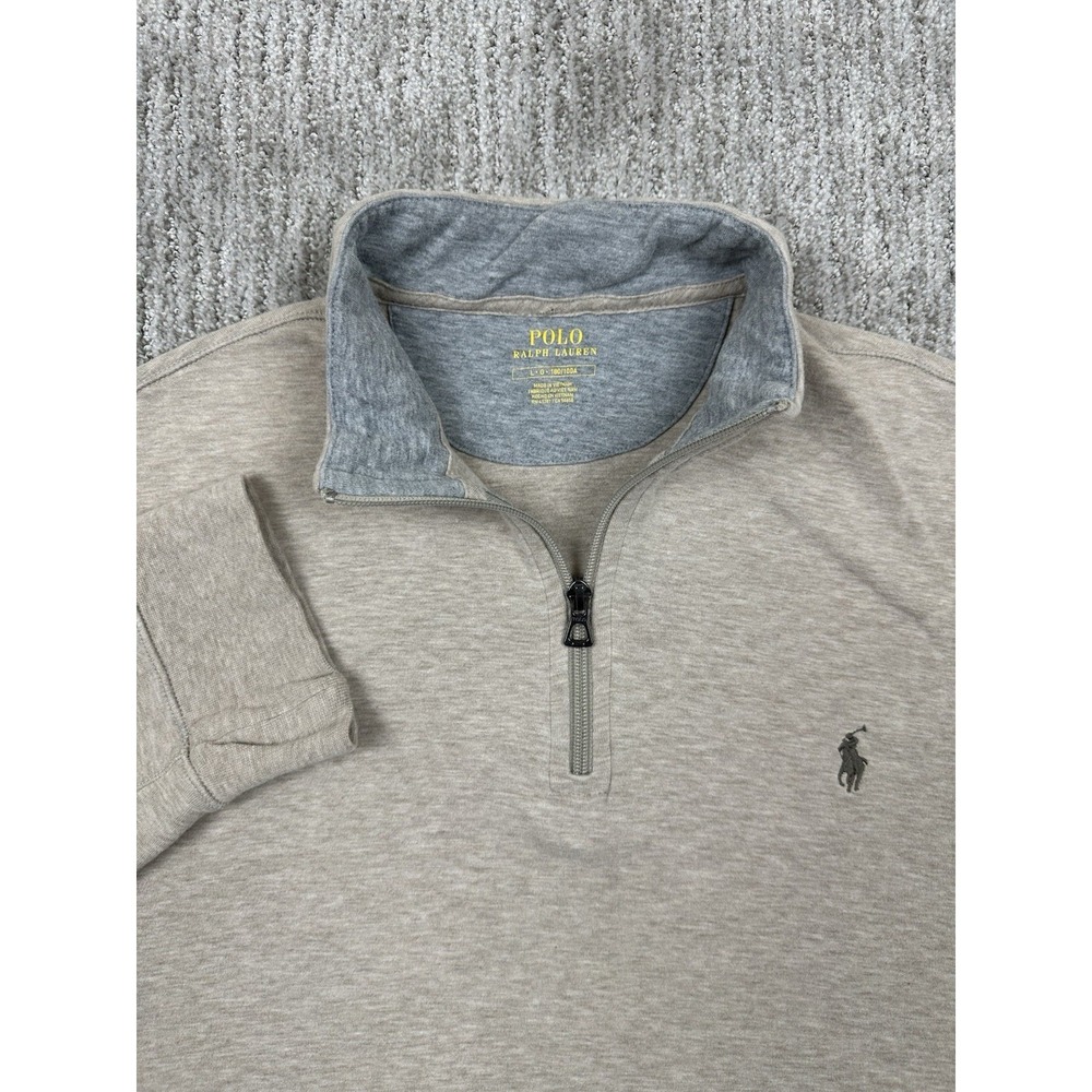 Polo Ralph Lauren Sweater Men L Heather Beige Pony Logo Mock‎ Neck Quarter Zip